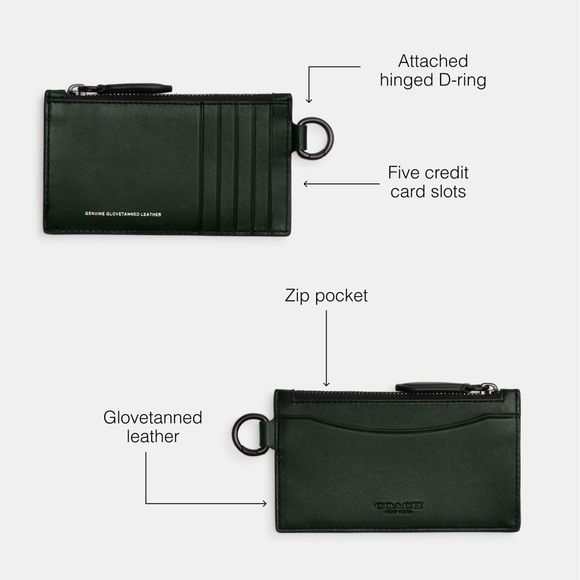 Coach Men's Zip Card Case Leather Wallet Amazon Green CM376 $125 Retail - Picture 8 of 13